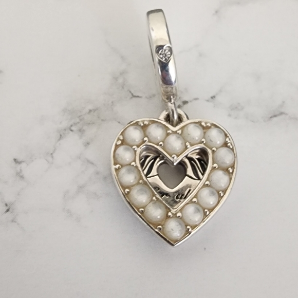 Pearlescent White Heart Double Dangle Charm - Picture 1 of 6
